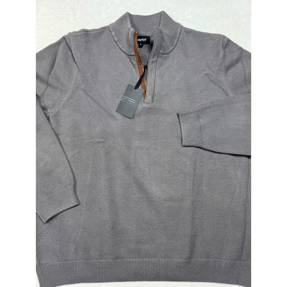 Marled NWT L Quarter Zip Sweater Charcoal Grey Soft Prep Suede Trim Ribbed